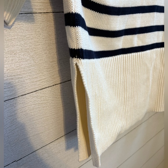 Gap 24/7 Split Hem Striped Turtleneck Sweater, NWT, Size XL in Cream and Navy - Picture 11 of 14